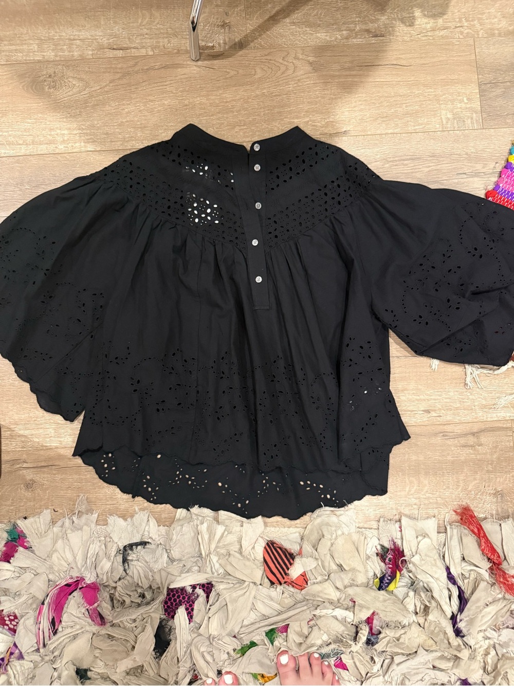 Black Eyelet Peasant Blouse - Women Tops